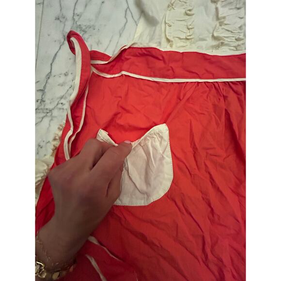 Anthropologie Pink White coral Tea and crumpets ruffle Apron Cotton Stitching - Picture 3 of 6